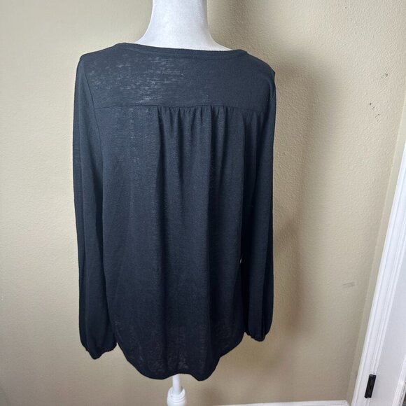 LOFT Semi Sheer Sleeve Detail Black Thin Sweater Top Size Large - Picture 6 of 12
